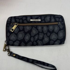 Travelon Charcoal and Black Leopard Print Clutch